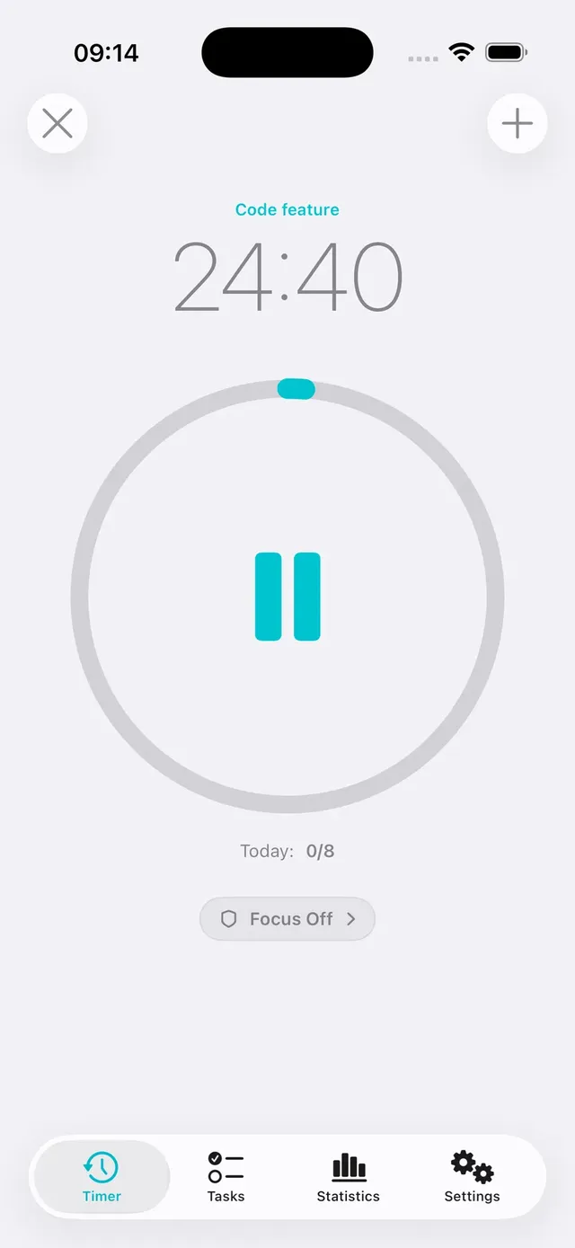 Tasker Pomodoro timer counting down a focus session
